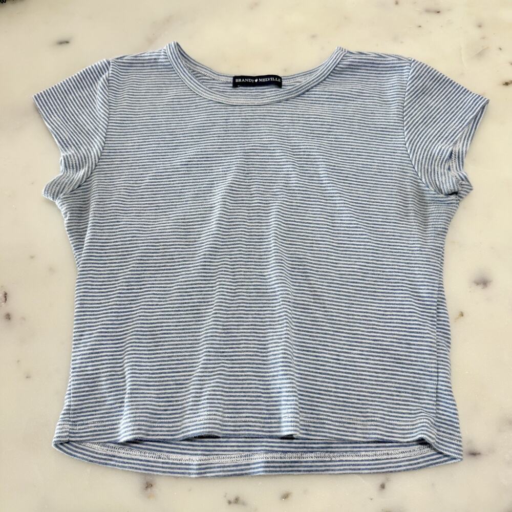Brandy Melville Made in Italy Blue Striped 100% Cotton Cropped Top Tshirt